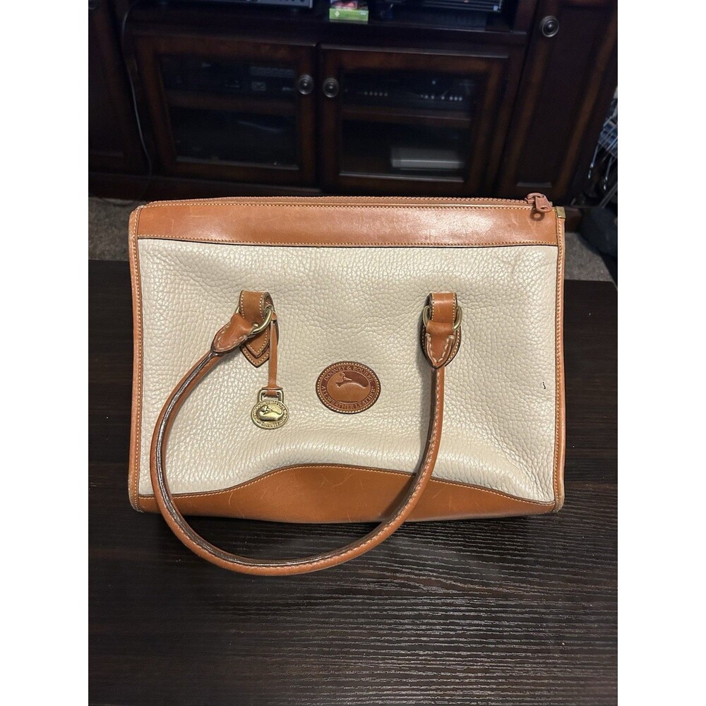 Vintage Dooney & Bourke All Weather Leather Cream British Tan Satchel Bag Purse